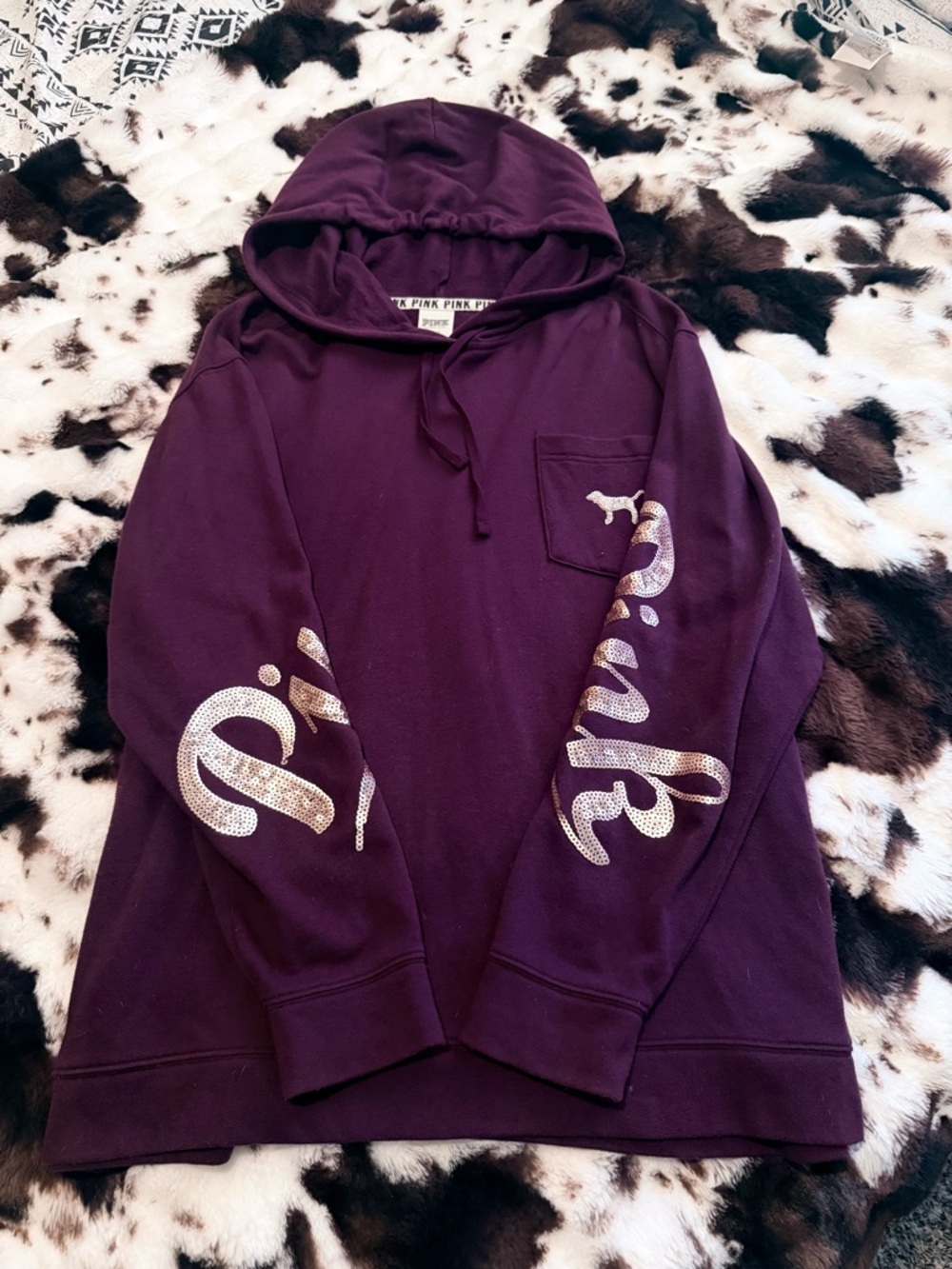 PINK Victoria's Secret Purple Sequin Logo Hoodie